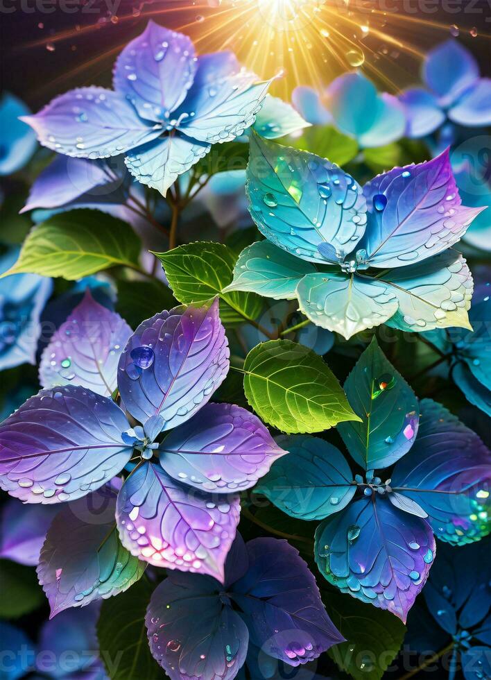 ai généré hortensia holographique fleurs photo