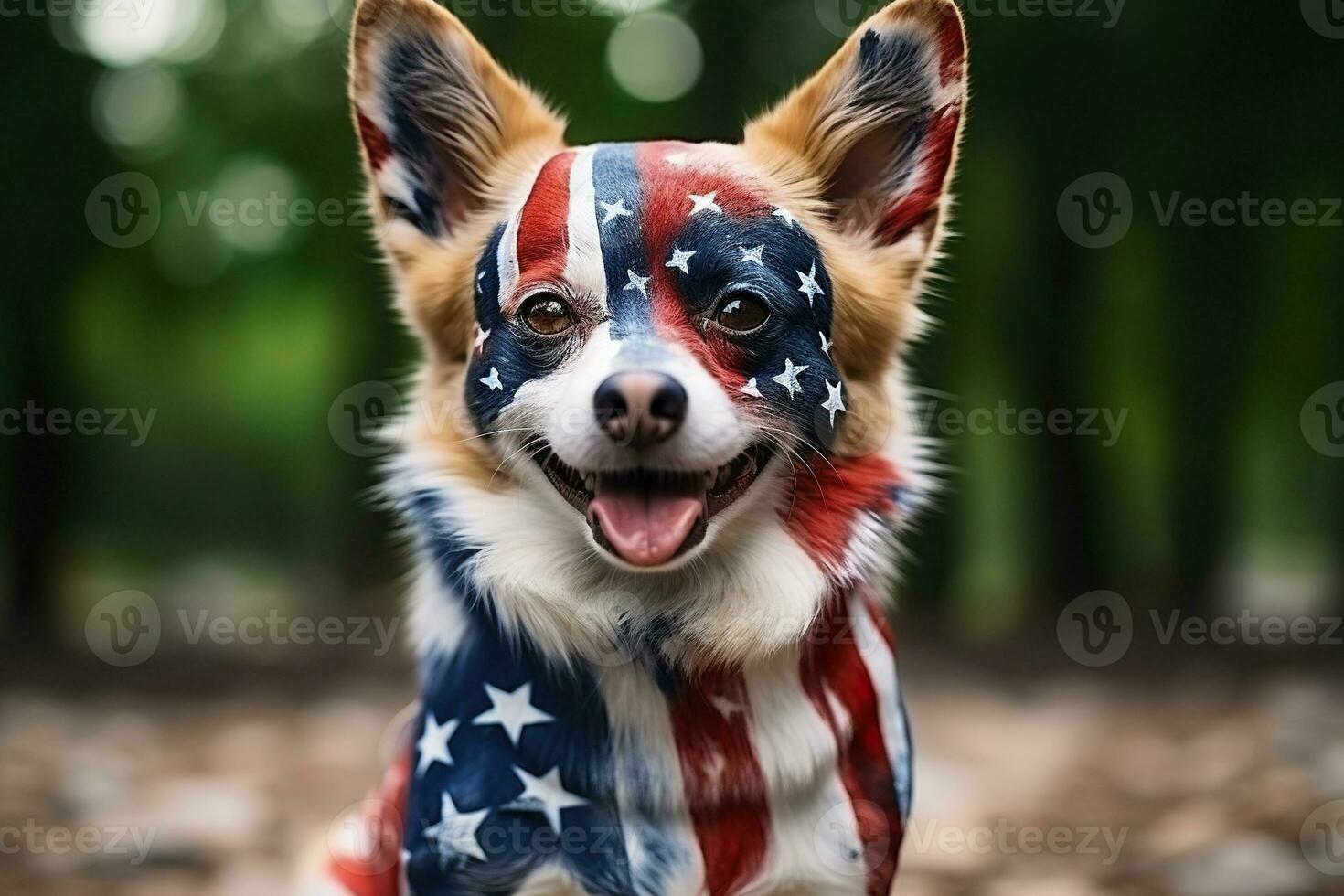 ai généré une chien avec fourrure coloré dans le couleurs de le nous drapeau. élections, nous indépendance journée. patriotique chien. génératif ai photo
