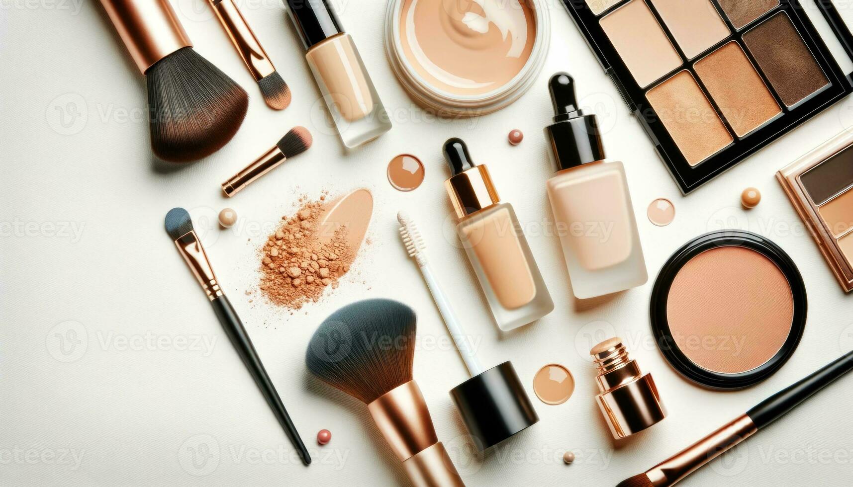 ai généré élégant maquillage des produits et outils affiché magnifiquement photo