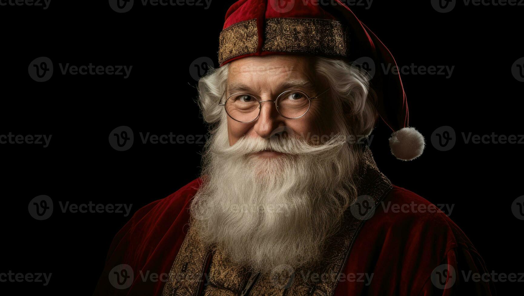 ai généré homme de bonne humeur Sénior Nouveau claus Masculin rouge chapeau portrait Père Noël hiver Noël année Noël photo