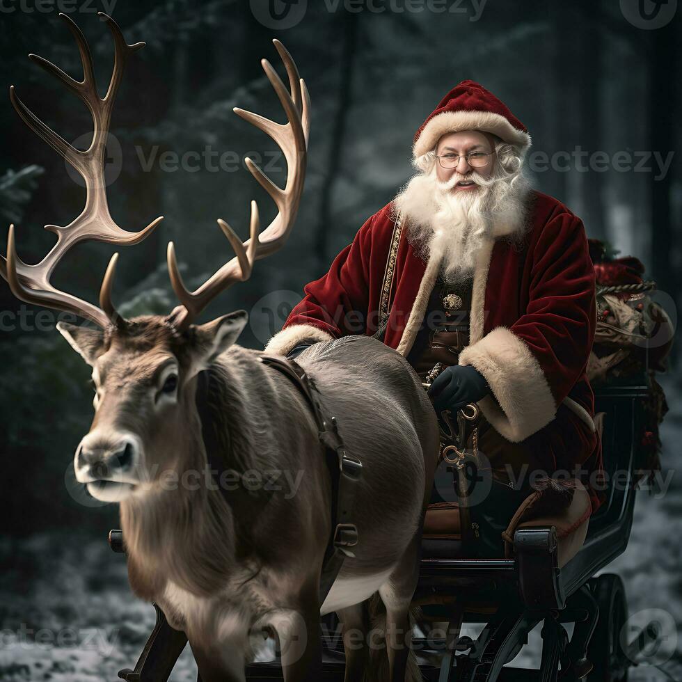 ai généré Noël magnifique Père Noël claus équitation généré par ai photo