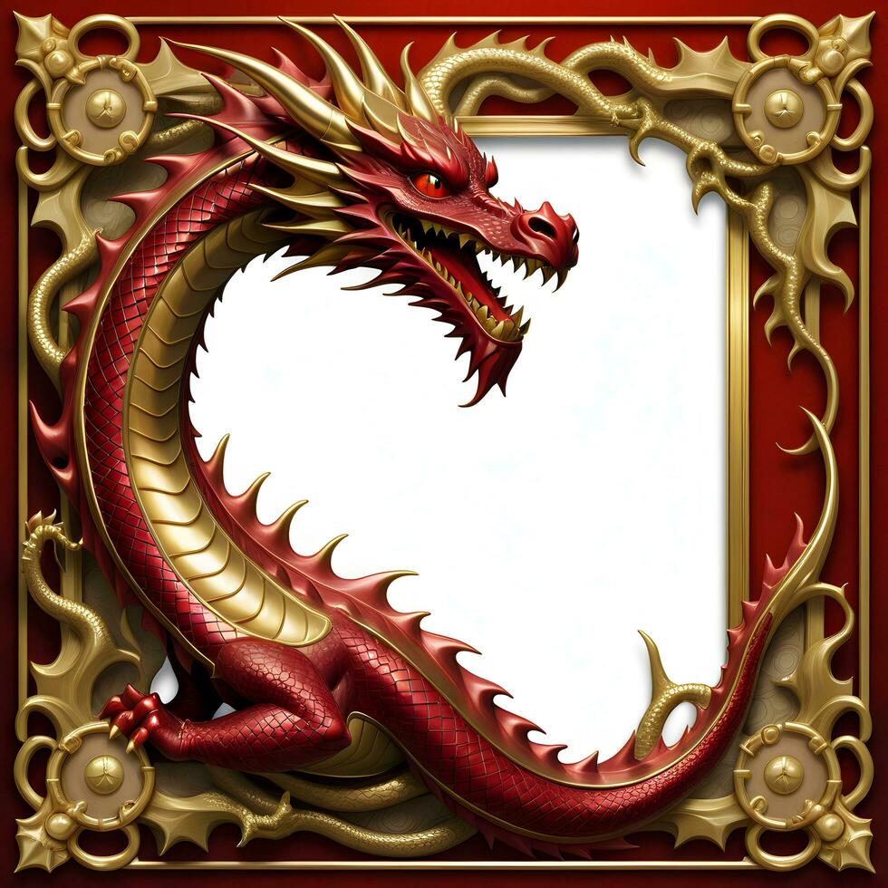 ai généré rouge et or dragon frontière Cadre ai illustration photo