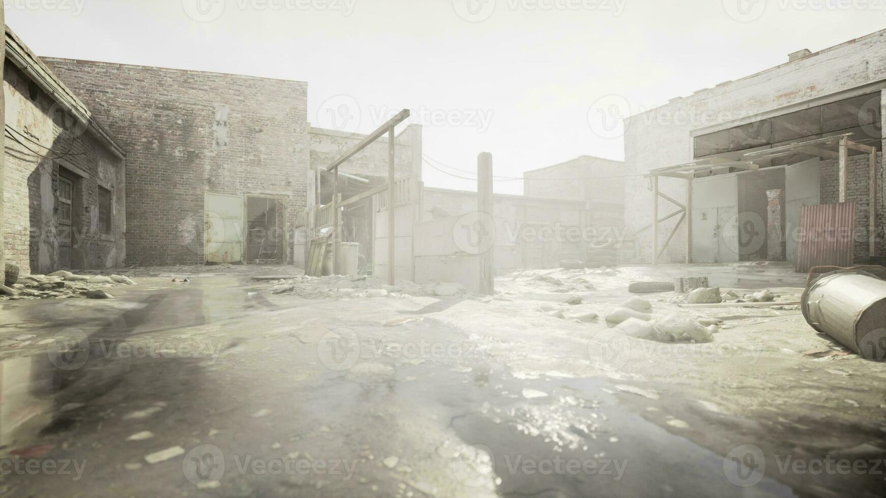 usine site montré où bâtiments sont dans ruines et piles de poubelle sont épars photo