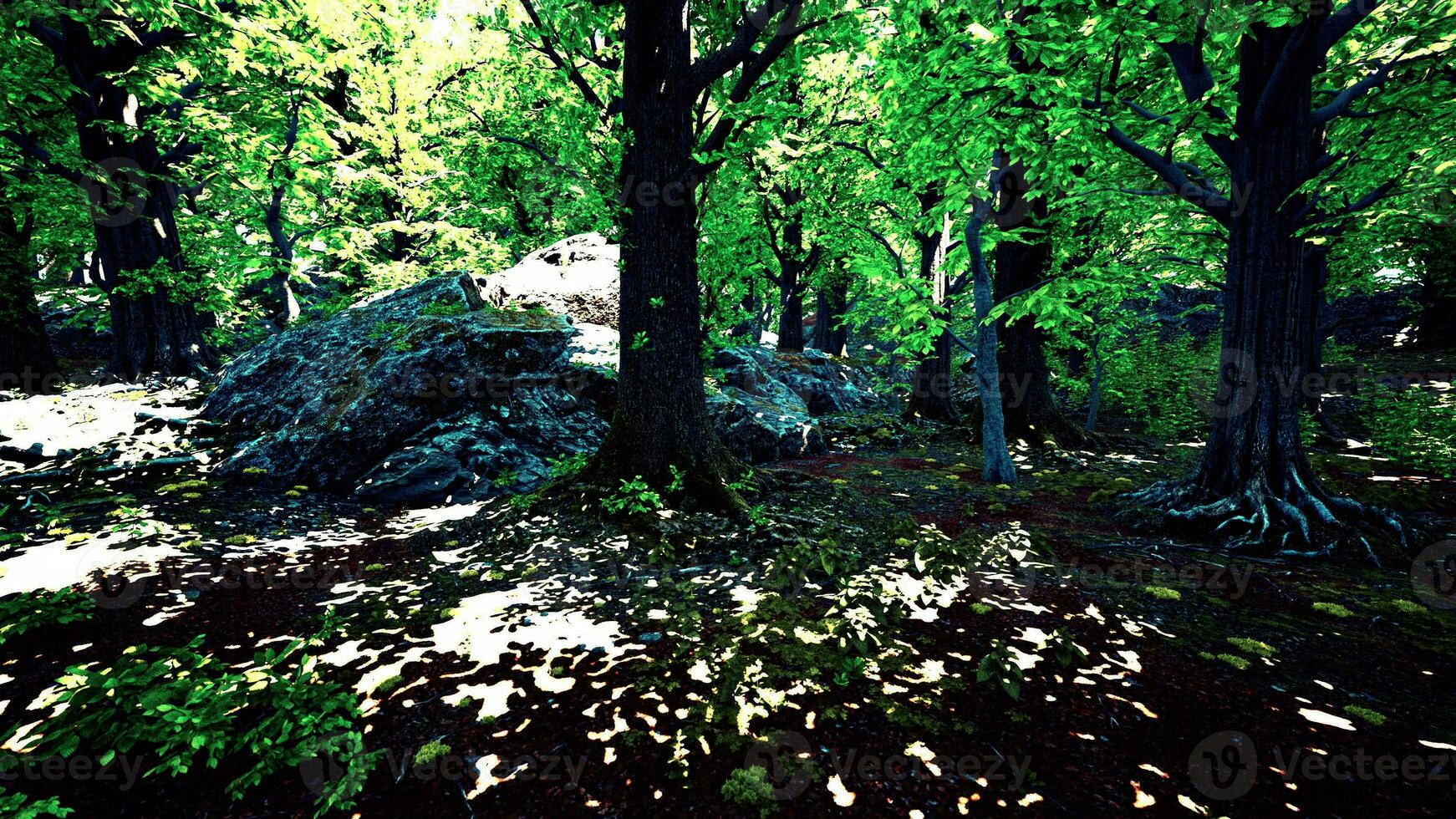 une luxuriant et vibrant forêt avec un abondance de vert des arbres photo