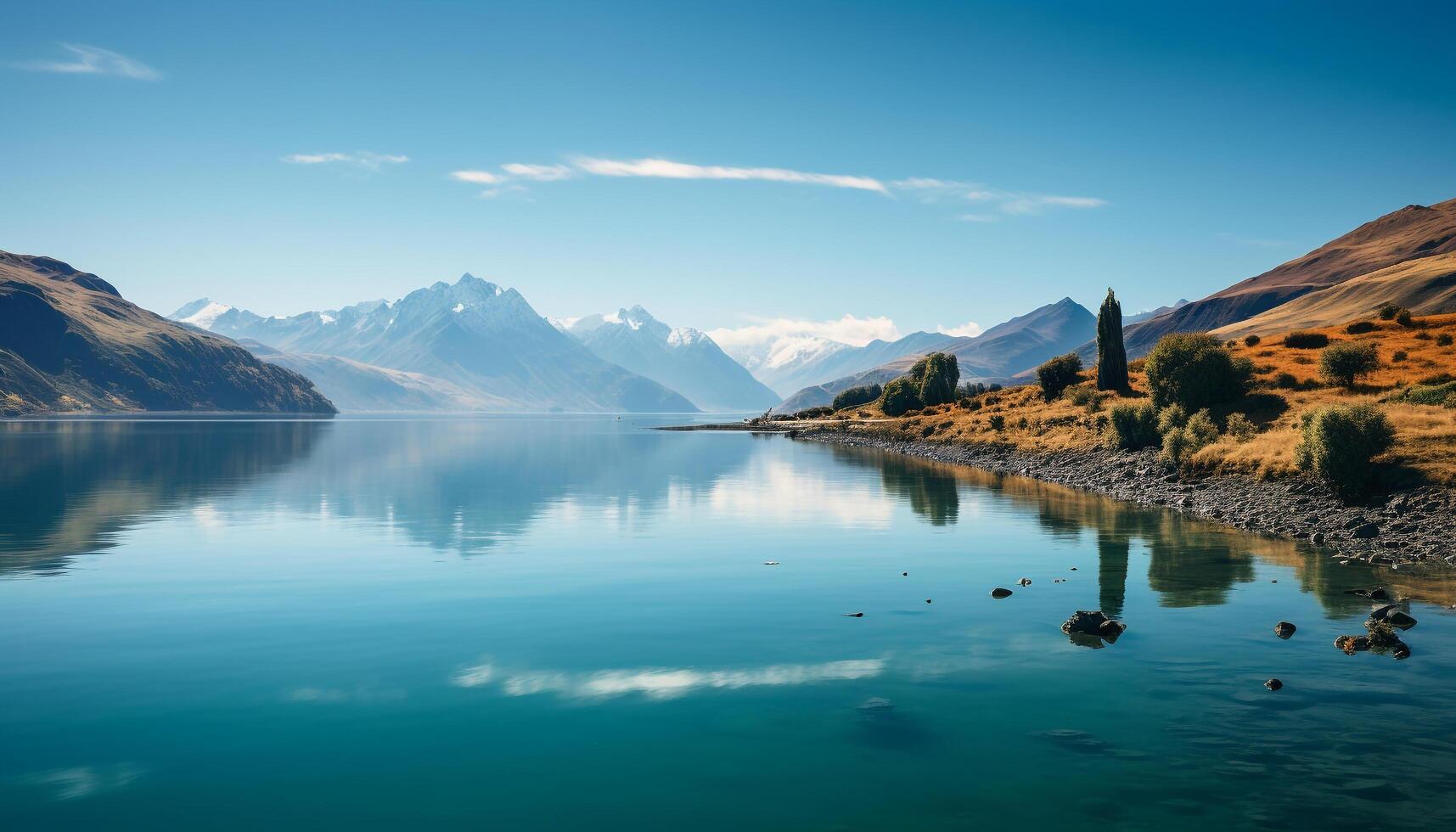 ai généré majestueux Montagne intervalle reflète dans tranquille eau, mettant en valeur Naturel beauté généré par ai photo