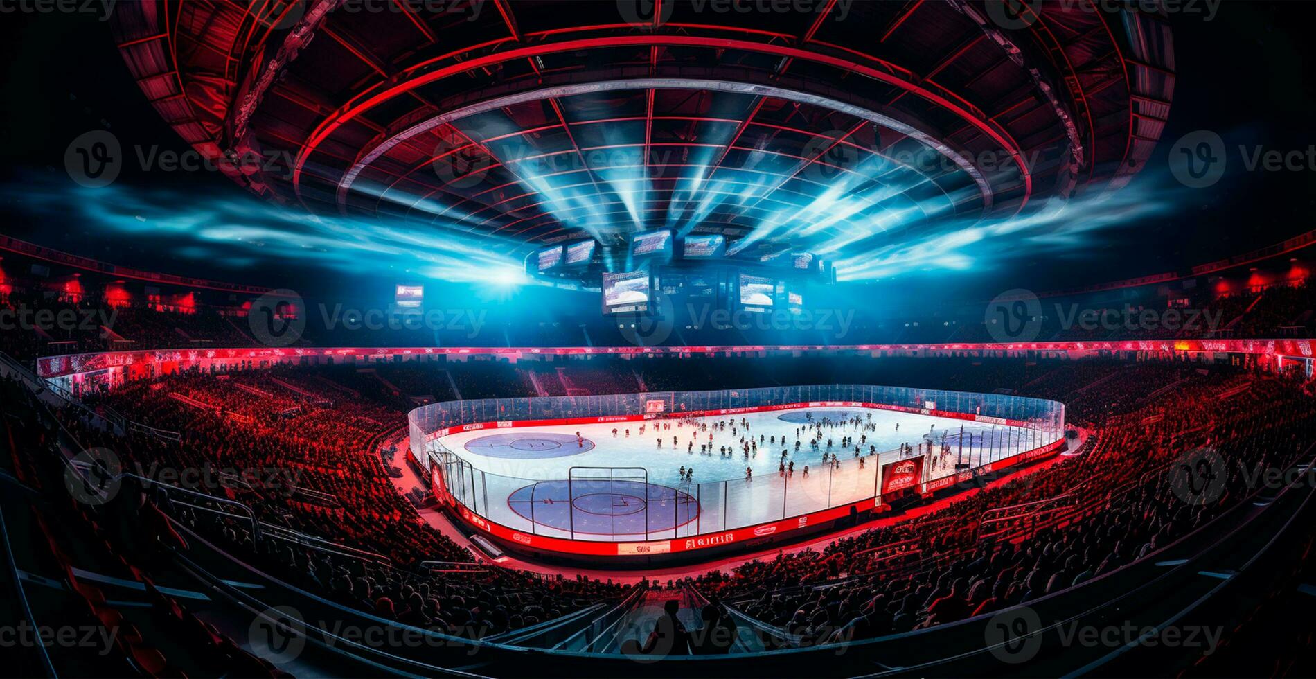ai généré le hockey stade, vide des sports arène avec la glace patinoire, du froid Contexte - ai généré image photo