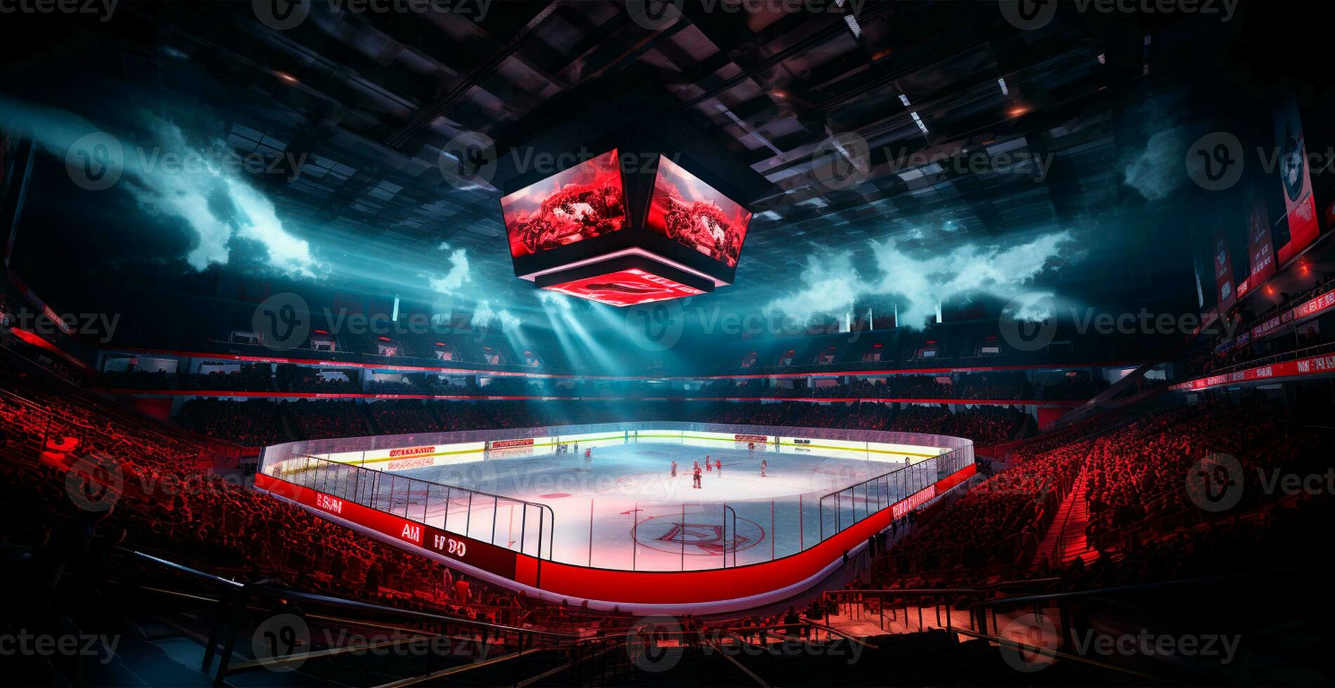 ai généré le hockey stade, vide des sports arène avec la glace patinoire, du froid Contexte - ai généré image photo