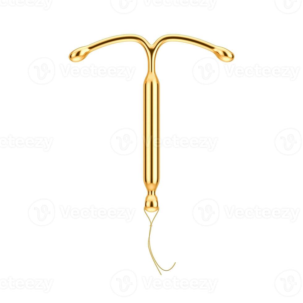 naissance contrôle concept. d'or t forme iud hormonale intra-utérin appareil. 3d le rendu photo