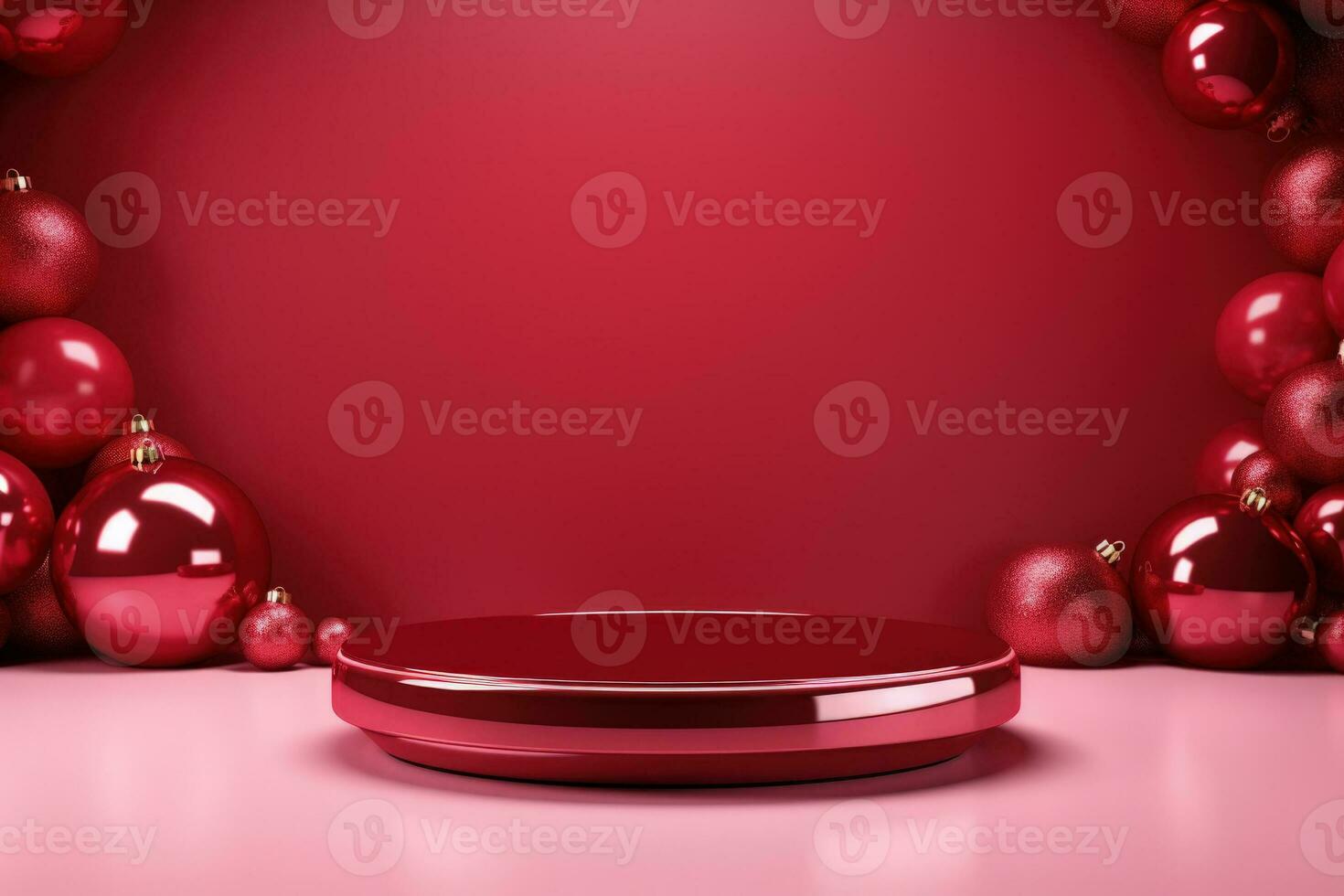 ai généré cramoisi velours Noël Contexte avec une minimaliste porcelaine podium maquette photo