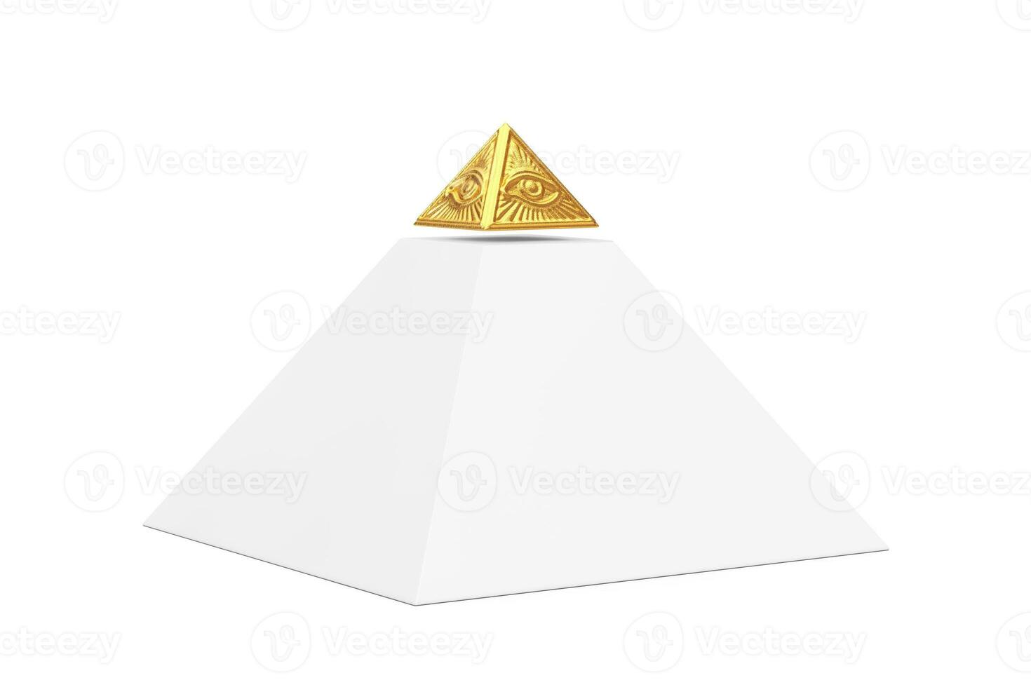 blanc pyramide avec d'or Haut maçonnique symbole tout voyant œil pyramide Triangle. 3d le rendu photo
