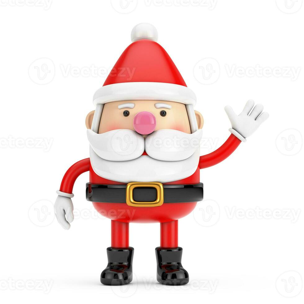 mignonne dessin animé mascotte Noël Père Noël claus la personne personnage agitant main. 3d le rendu photo