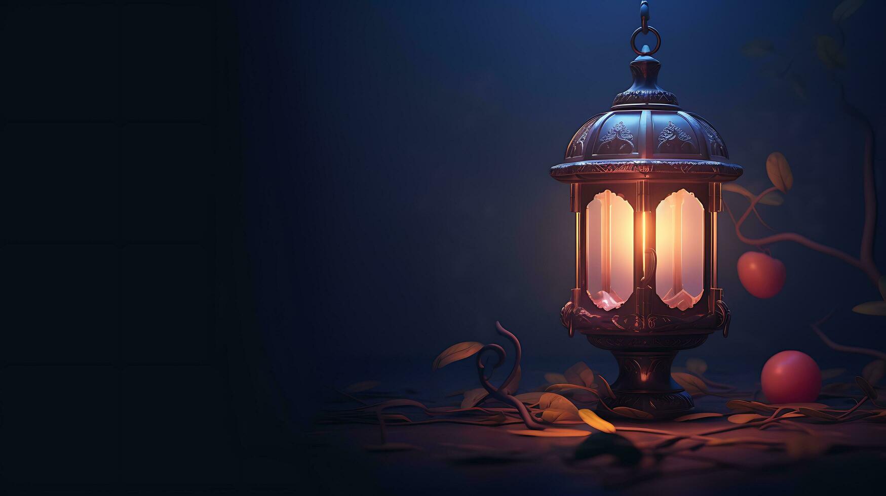 ai généré islamique lanterne avec une allumé bougie religion Contexte photo