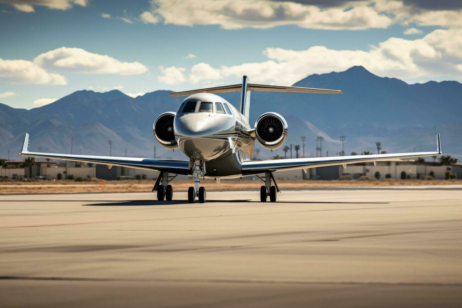 ai généré petit privé jet sur le piste de un aéroport dans Californie, Etats-Unis, une affaires jet sur le aéroport piste, ai généré photo