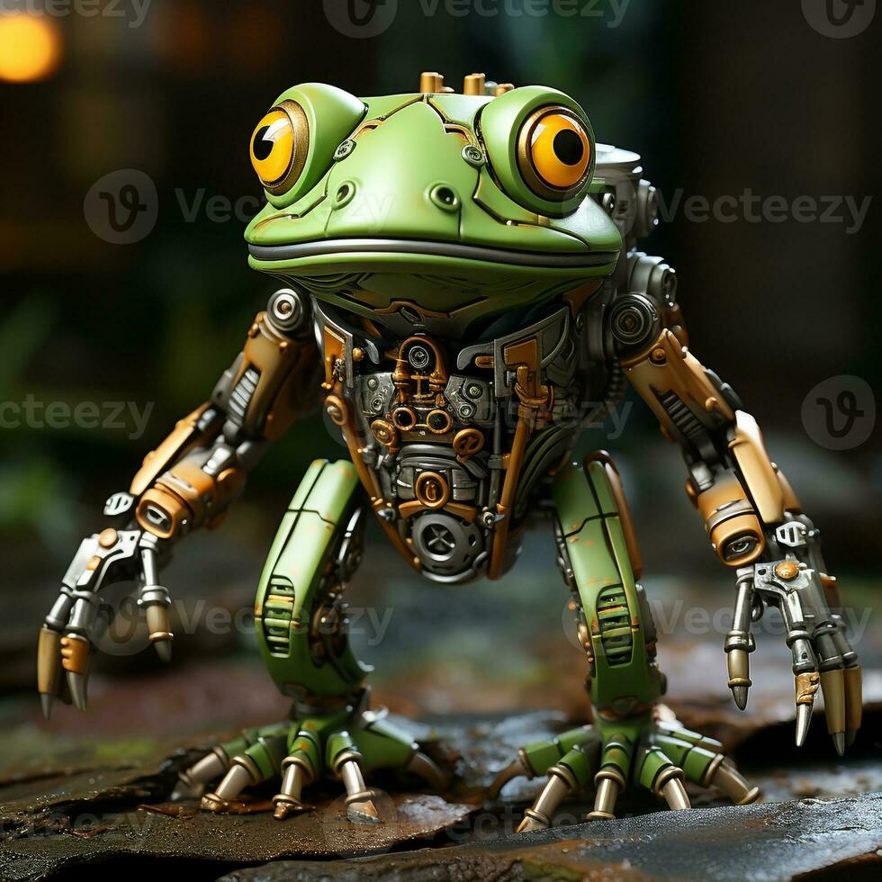 ai généré 3d grenouille dessin animé robot photo