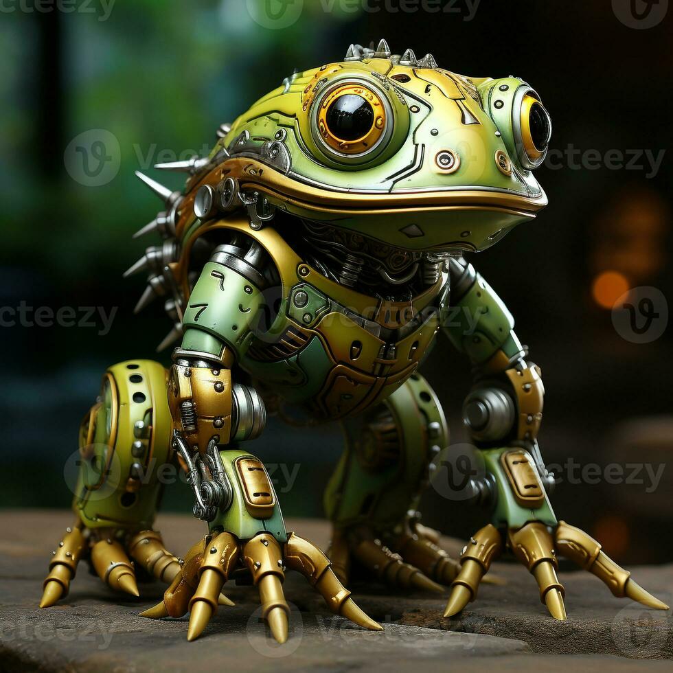 ai généré 3d grenouille dessin animé robot photo