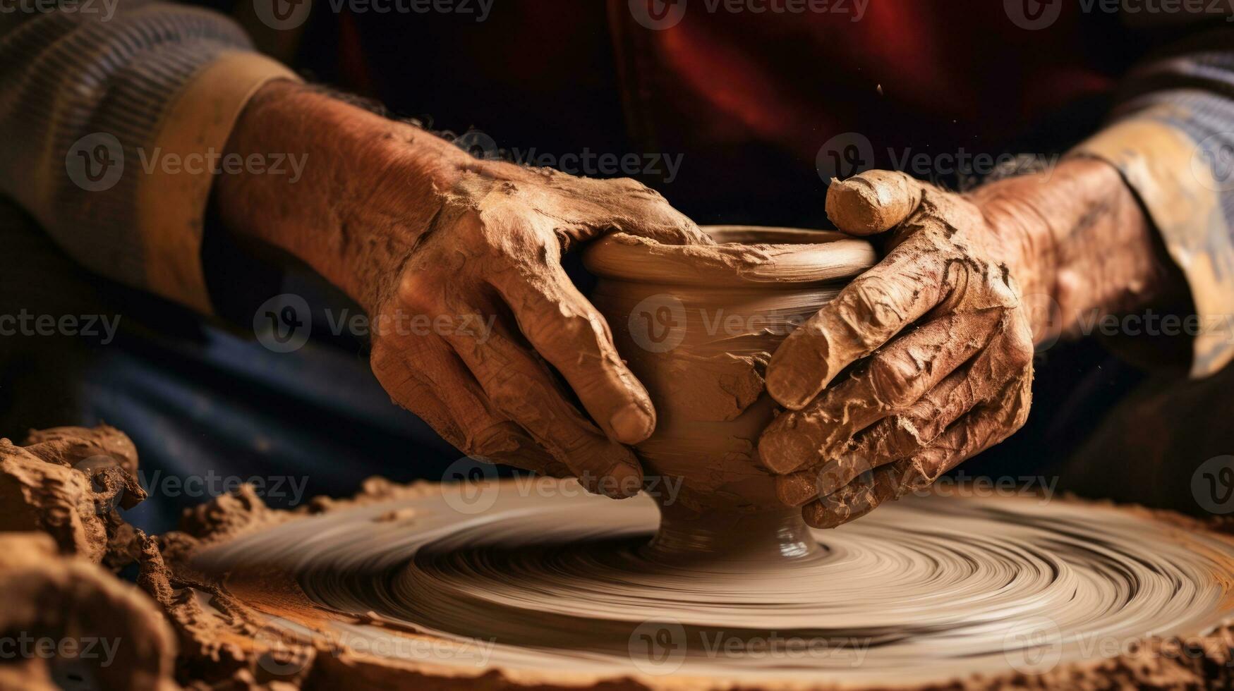 ai généré artisanat roue argile potier main Fait main bol poterie