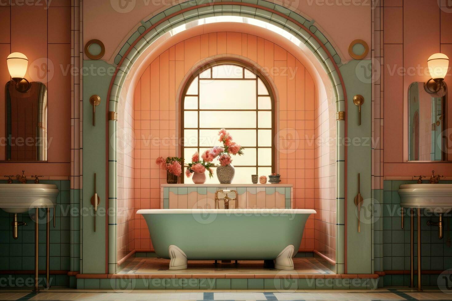 ai généré conception appartement une baignoire maison blanc architecture nettoyer mur fenêtre luxe intérieur Accueil photo