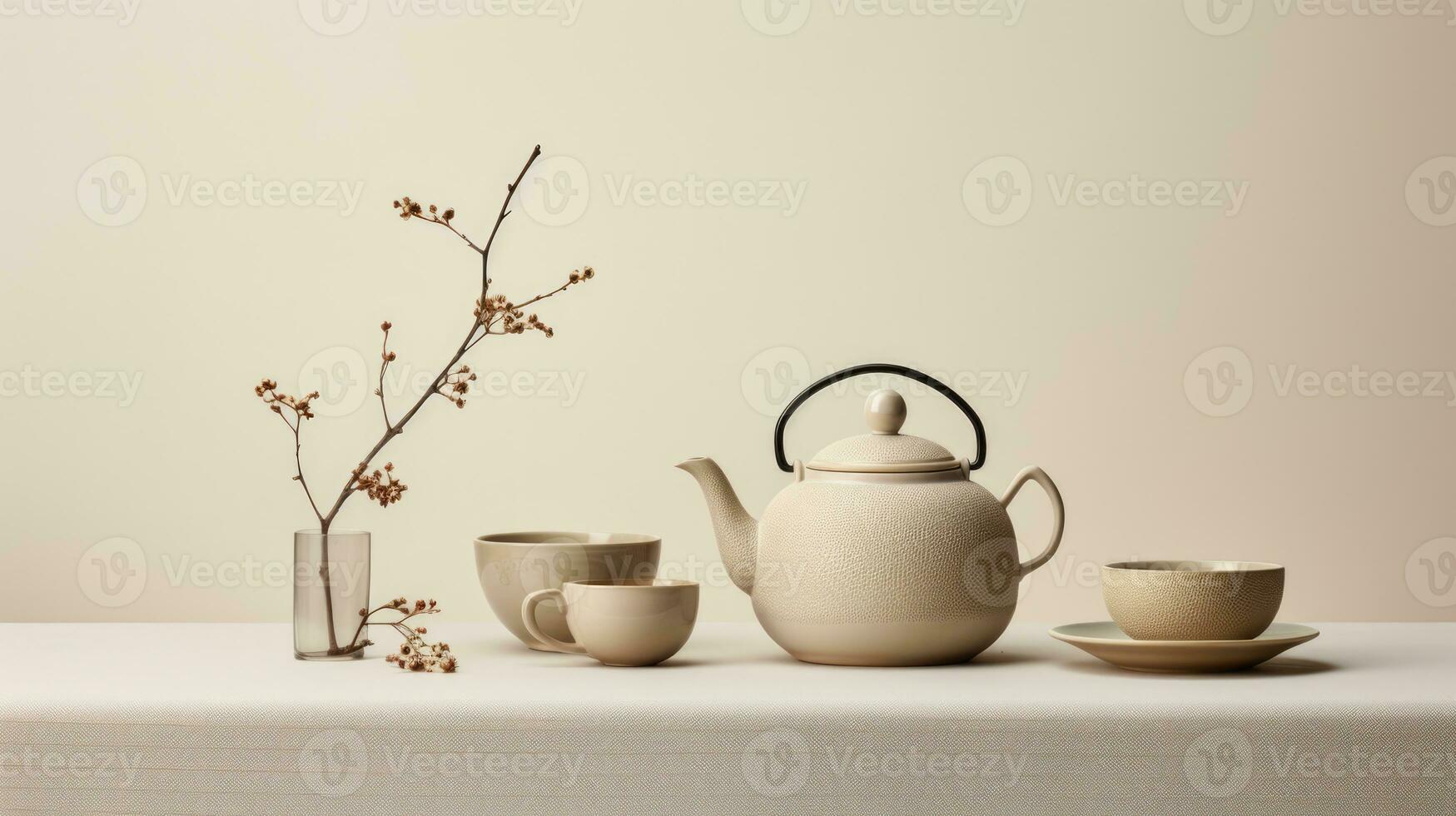 ai généré cuisine Oriental asiatique chinois boisson céramique bol chaud Japonais théière tasse thé boisson photo