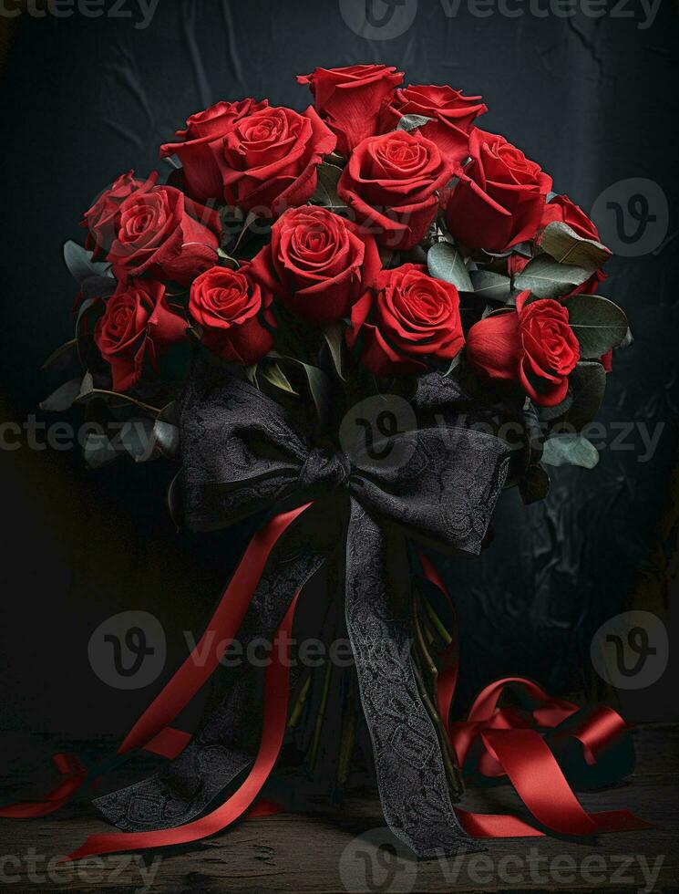 ai généré romance rouge Rose épanouissement fleur pour Valentin amoureux photo