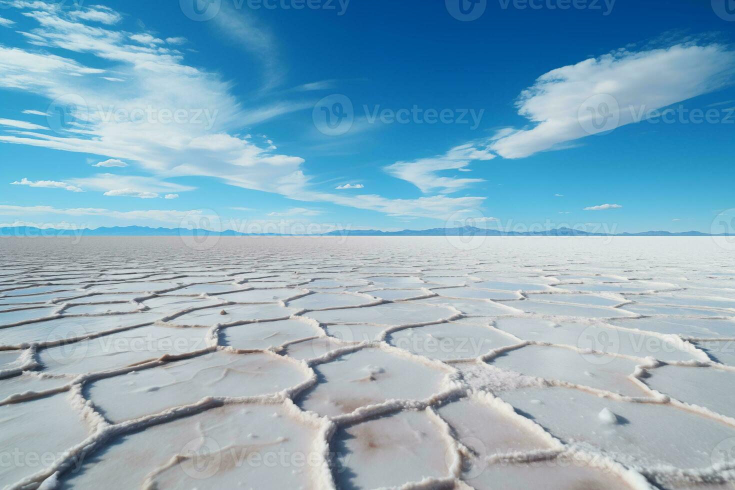 ai généré paysage de sec sel Lac lit avec blanc fissuré surface photo