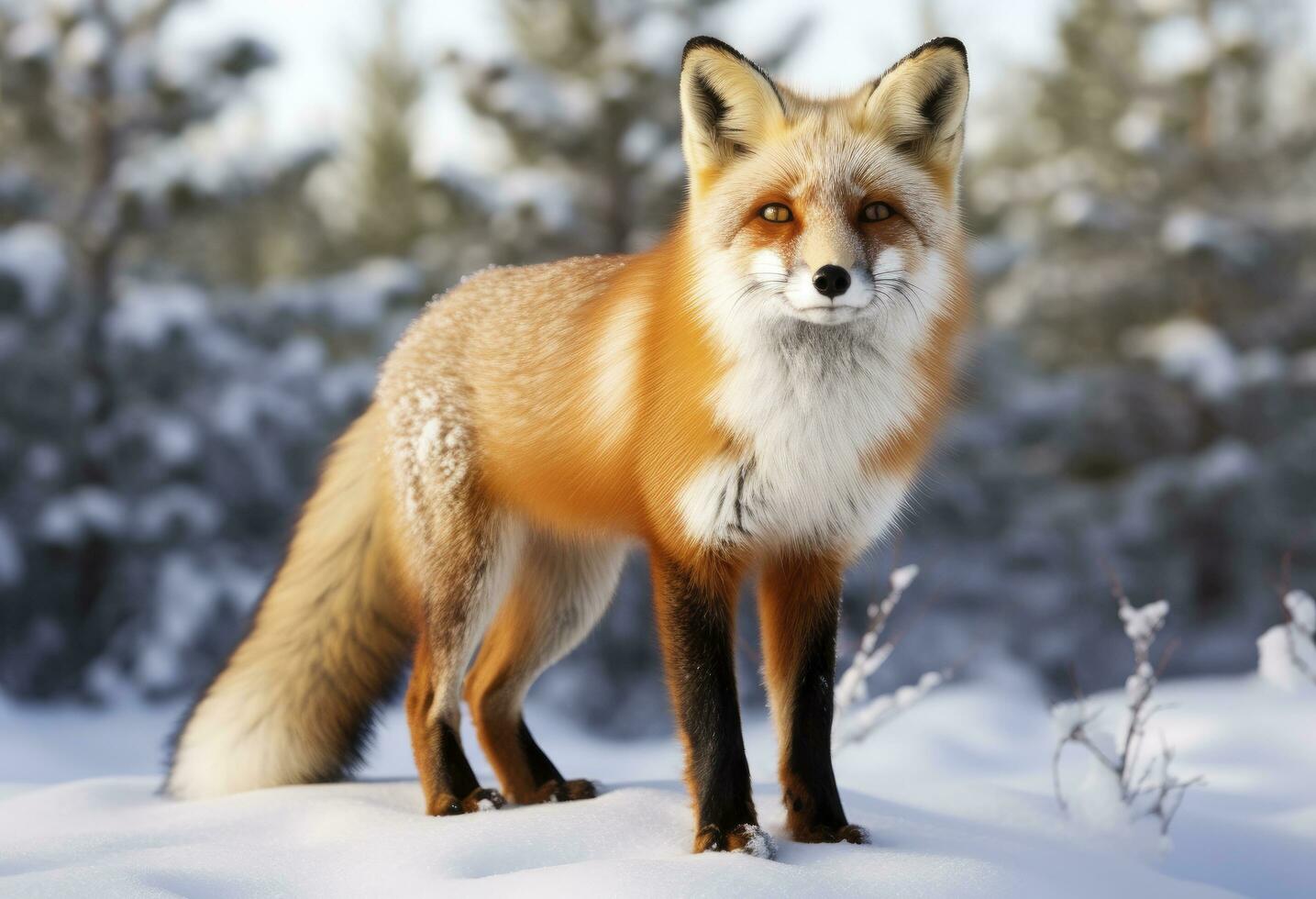 ai généré rouge Renard permanent sur neige. ai généré. photo