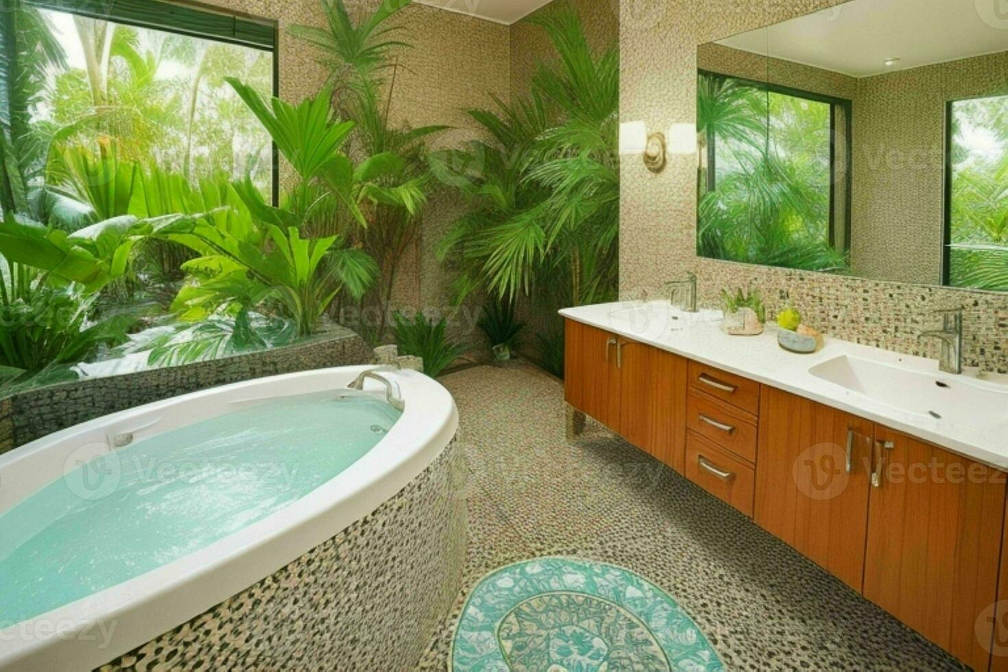 ai généré tropical style salle de bains. pro photo