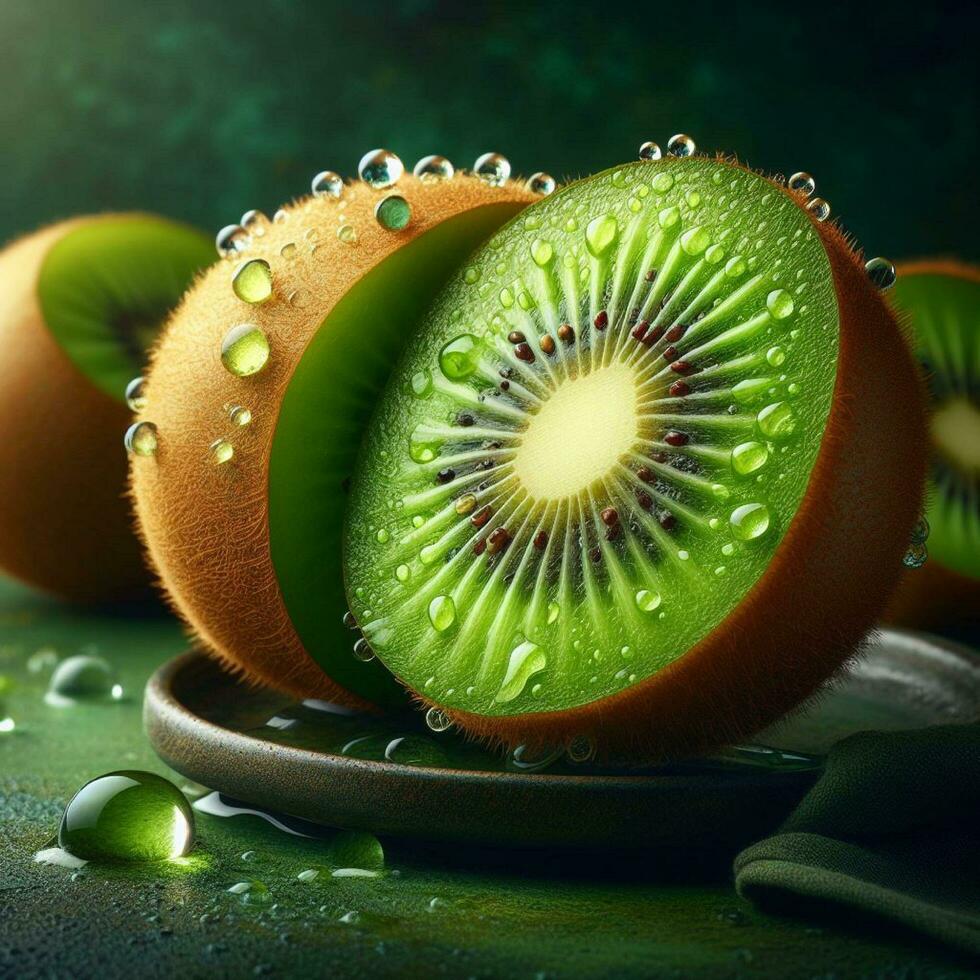 ai généré mûr kiwi, tranche kiwi fruit photo