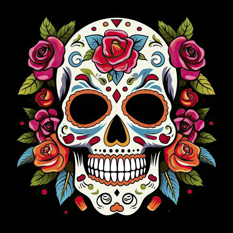 ai généré mexicain des roses crâne. mexicain des roses crâne. dia de los muertos shugar coloré diriger. ai généré photo