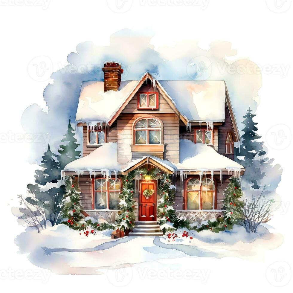 ai généré aquarelle Noël maison. clipart. ai généré. photo