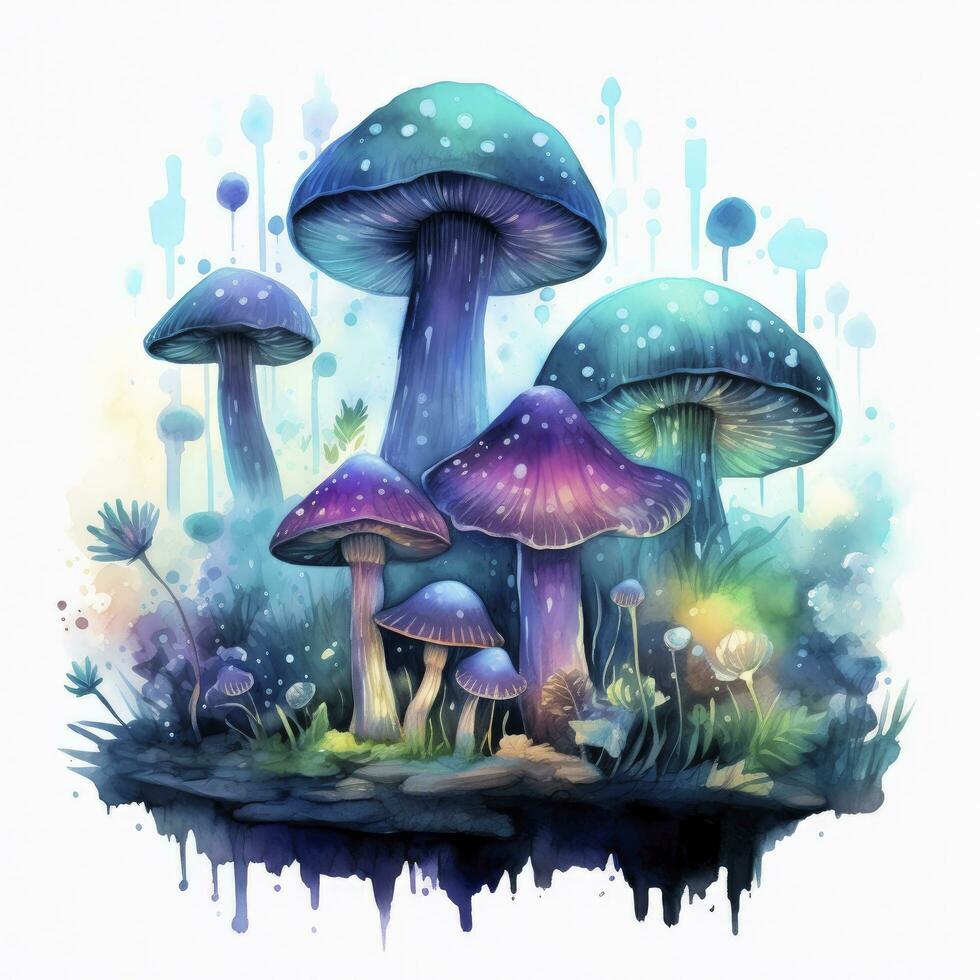 ai généré aquarelle magique champignons pour T-shirt conception. ai généré photo