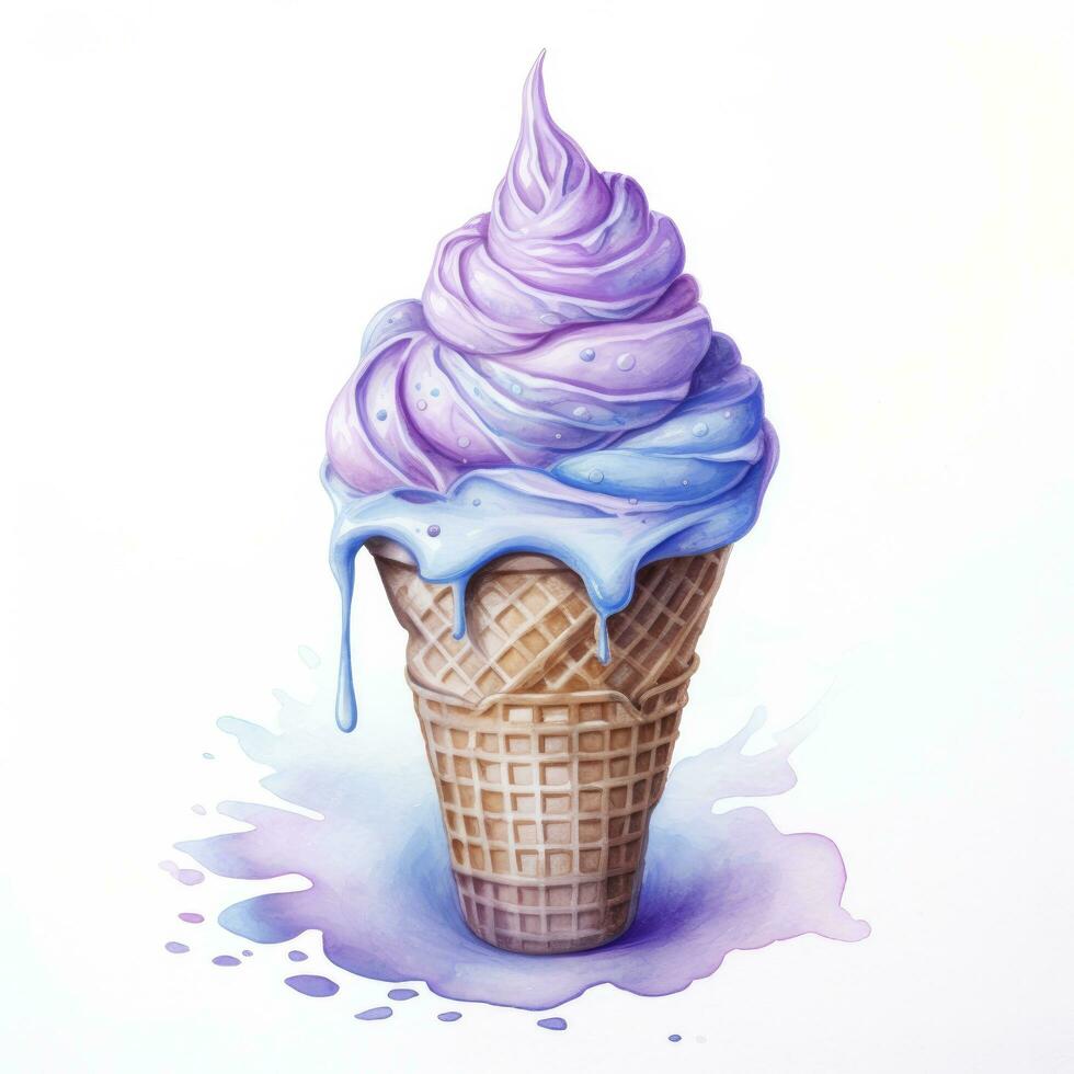 ai généré aquarelle la glace crème dans une gaufre cône. ai généré photo