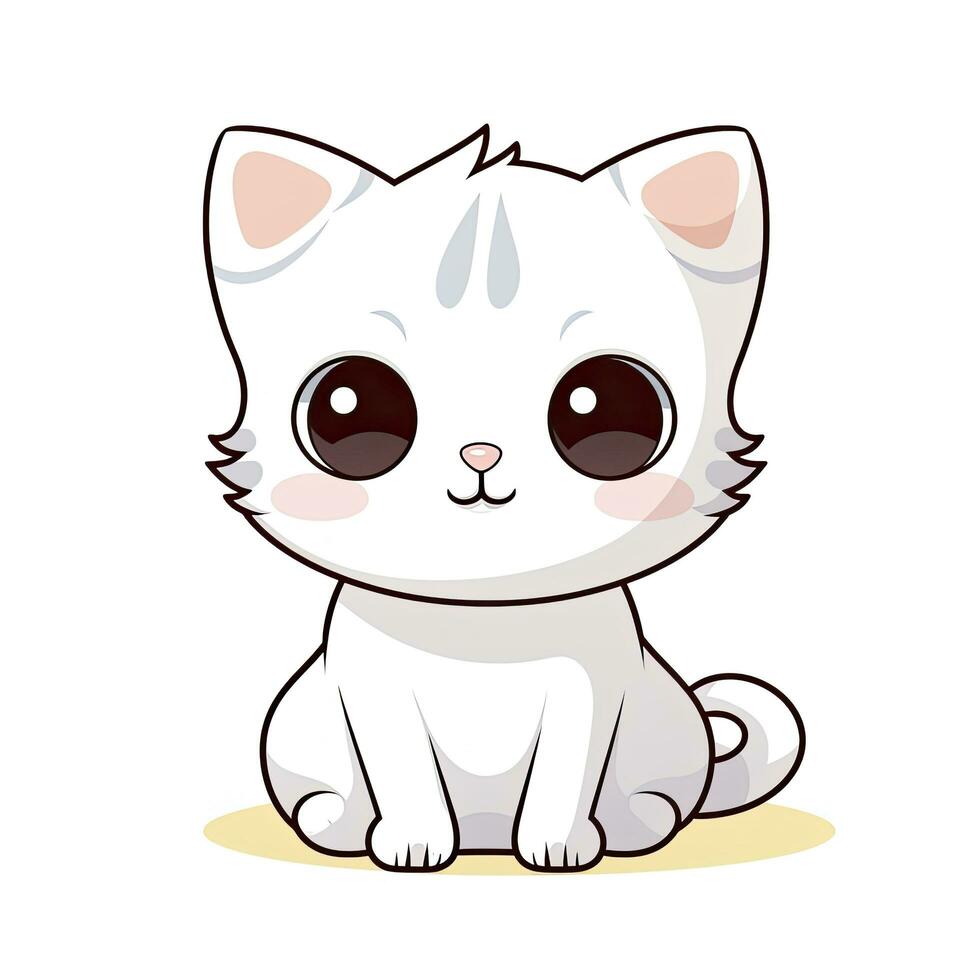 ai généré mignonne kawaii chat clipart icône blanc Contexte. ai généré photo