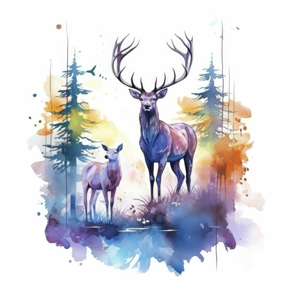 ai généré coloré cerfs dans forêt. T-shirt conception. ai généré photo