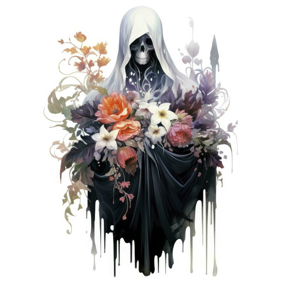 ai généré une étourdissant fantôme en portant fleur bouquet et profiter le festivités de Halloween, ai généré photo