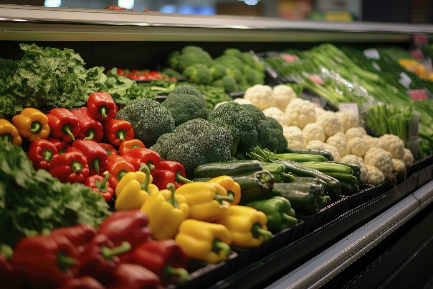 ai généré des fruits et des légumes sur magasin supporter dans supermarché épicerie magasin. ai généré photo