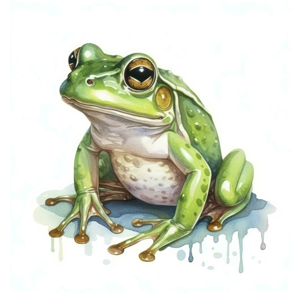 ai généré aquarelle vert grenouille sur blanc Contexte. ai généré photo