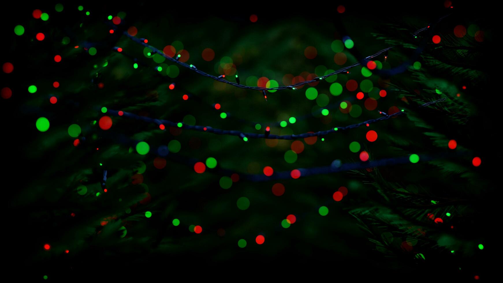 3d ouvrages d'art ,Noël arbre décoration avec lumière, verre Balle et rouge ornements sur Contexte bokeh de côté vacillant lumière ampoules guirlandes pour famille hiver vacances. 8k résolution photo