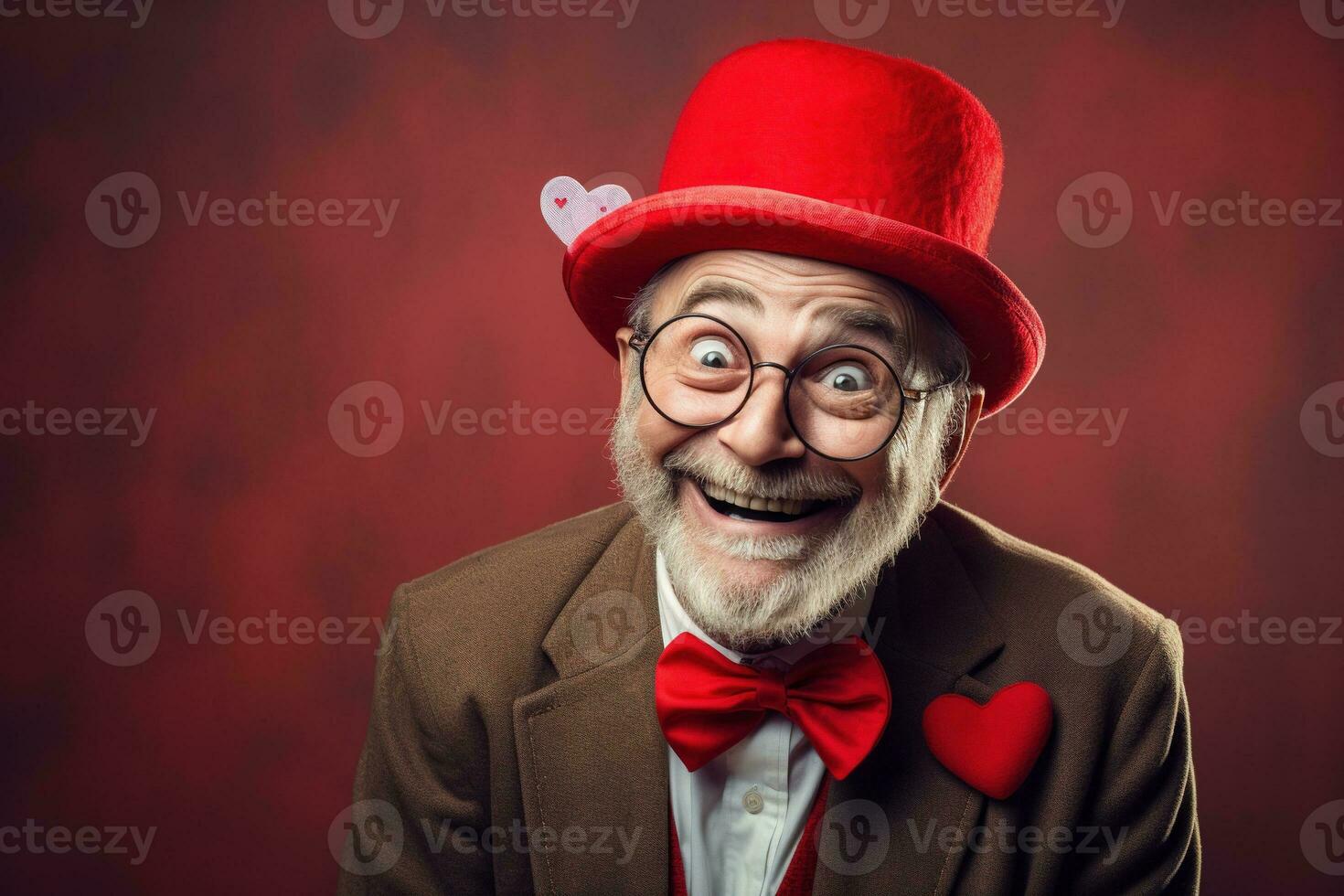 ai généré portrait de une content homme avec une rouge cœur sur la Saint-Valentin journée concept. photo