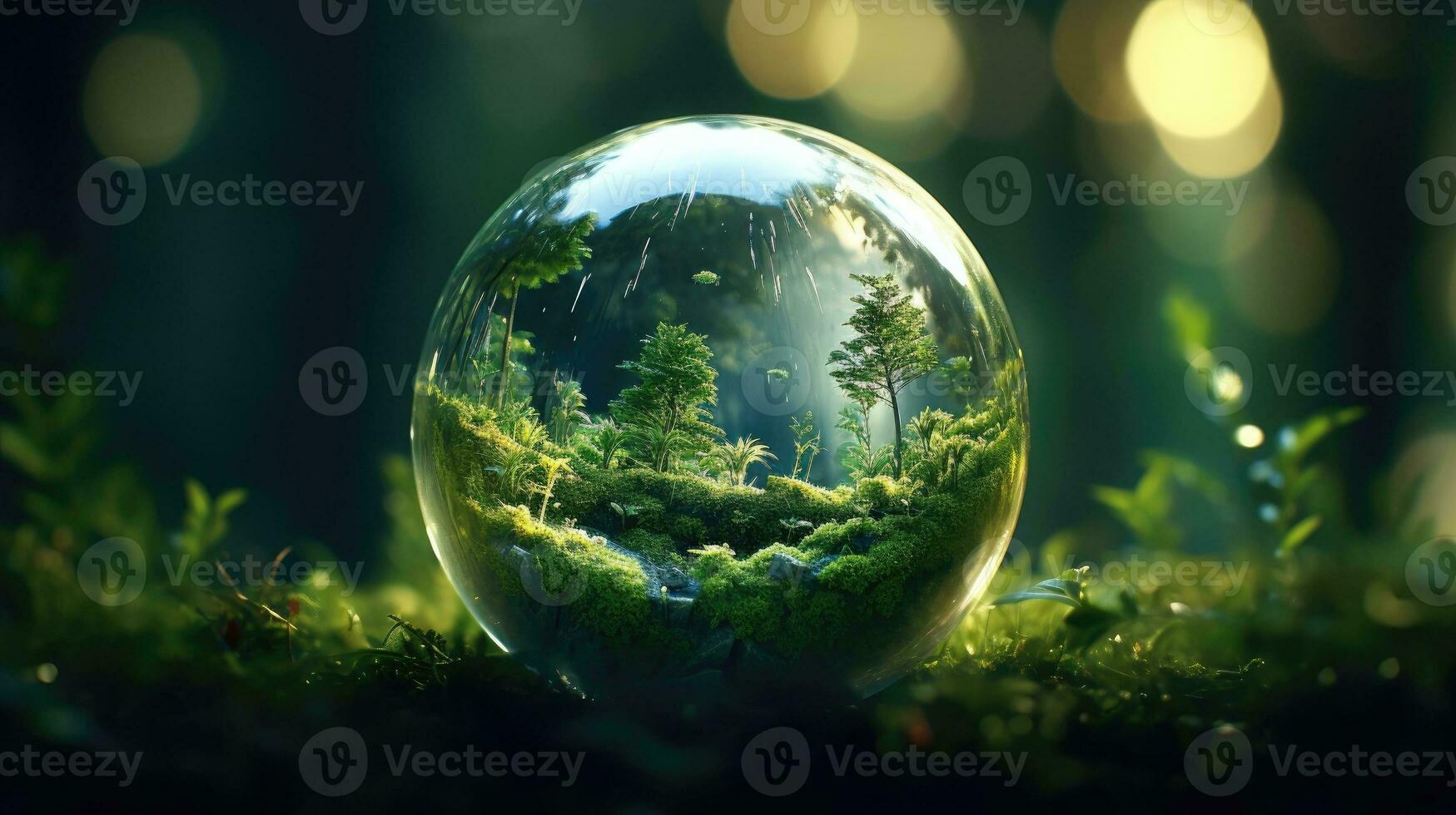 Terre cristal verre globe Balle et croissance arbre pose sur le tableau.  économie environnement, enregistrer nettoyer planète, écologie concept.  carte pour monde Terre journée. génératif ai. 22576367 Photo de stock chez  Vecteezy