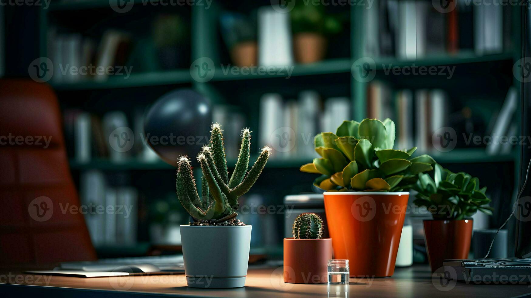 ai généré fleur pot sur une Bureau bureau, succulent cactus vase, génératif ai photo