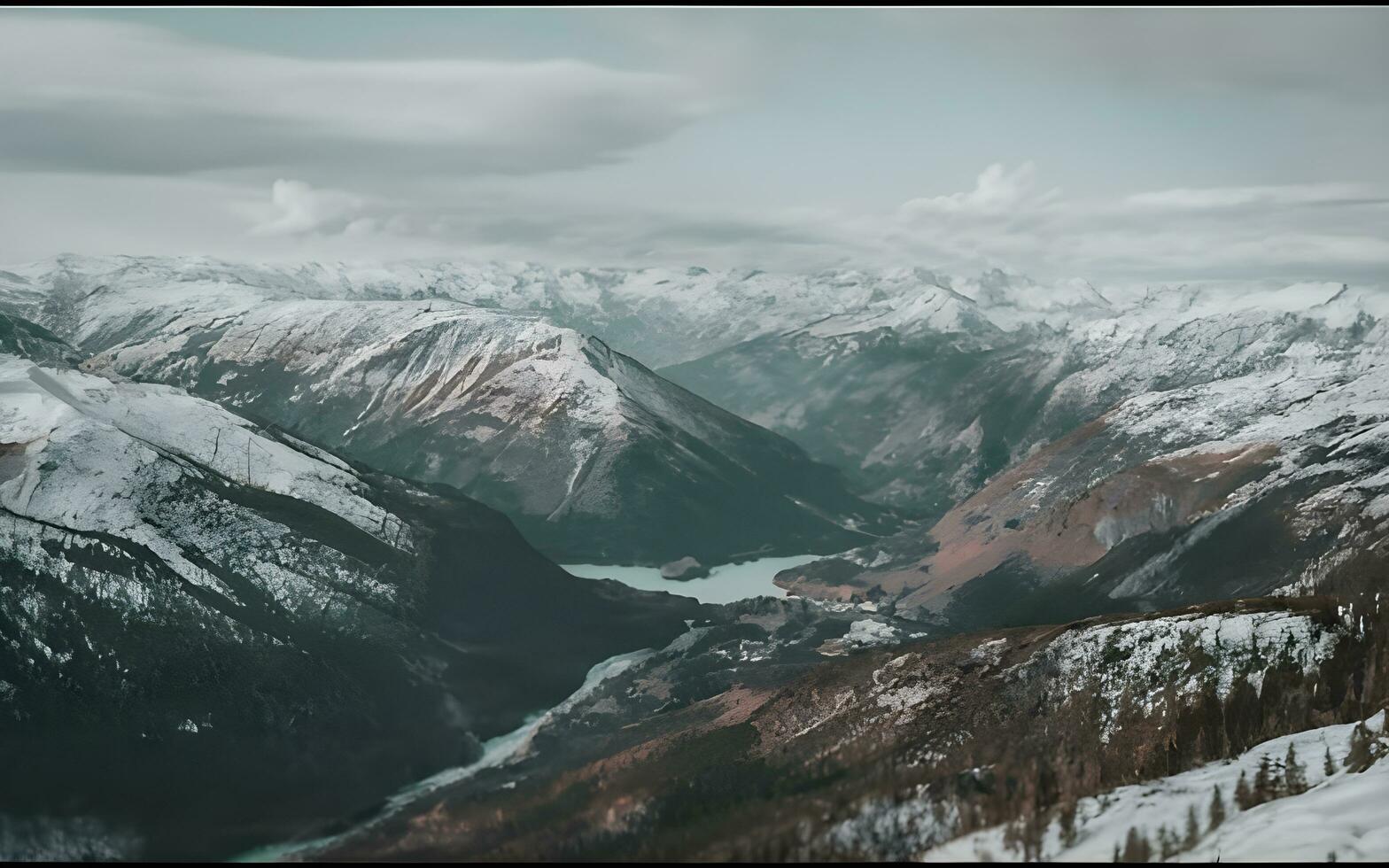 ai généré serein majesté, une hivernal pays des merveilles dévoilé dans majestueux Montagne pics photo