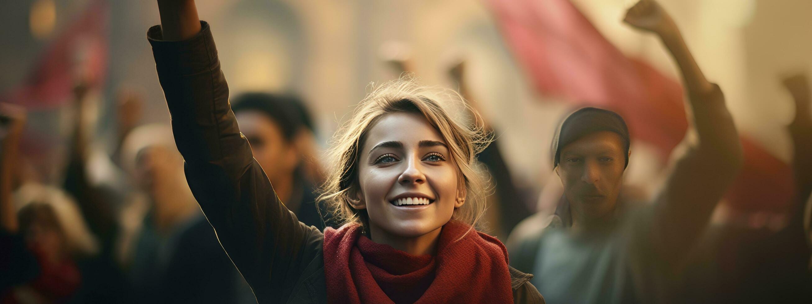 ai généré gracieux femme avec fleuri tête Contexte pour international aux femmes journée photo