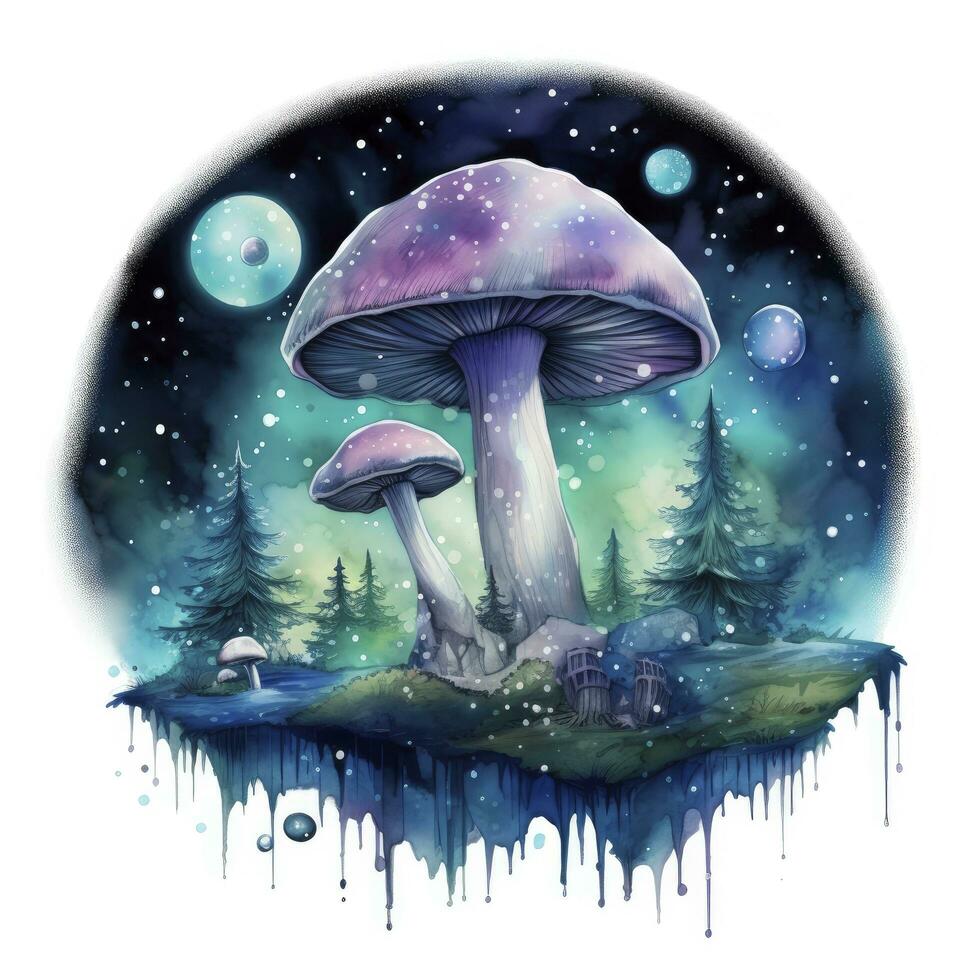 ai généré aquarelle magique champignons pour T-shirt conception. ai généré photo