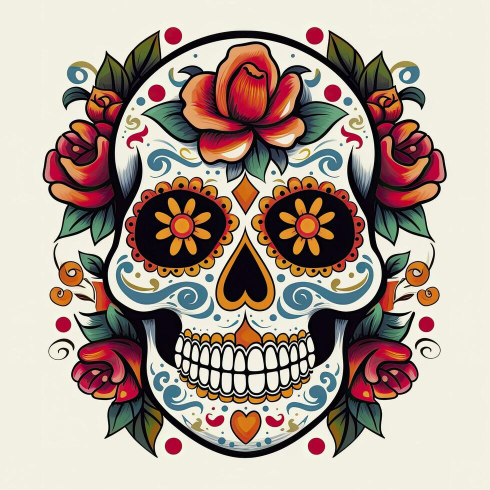 ai généré mexicain des roses crâne. mexicain des roses crâne. dia de los muertos shugar coloré diriger. ai généré photo