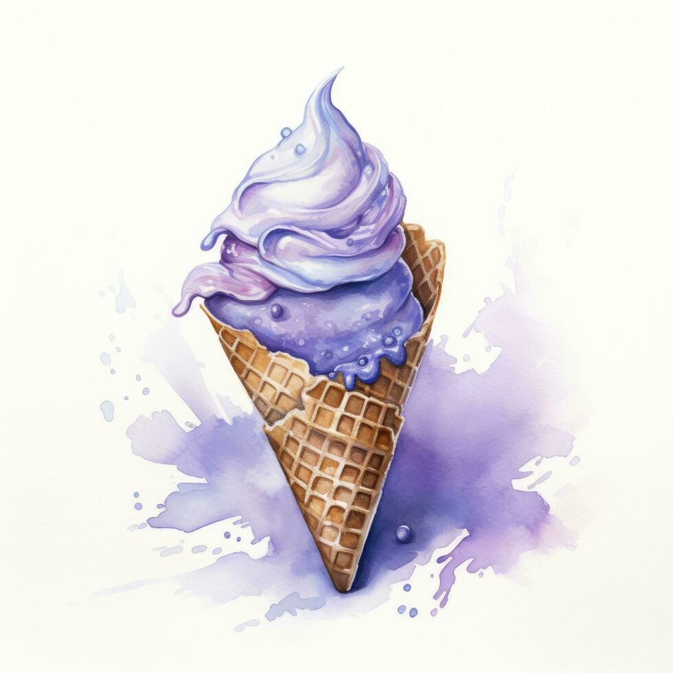 ai généré aquarelle la glace crème dans une gaufre cône. ai généré photo