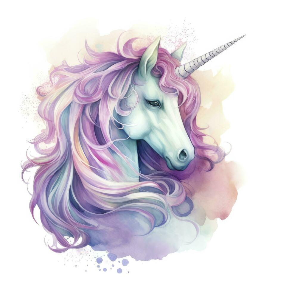 ai généré aquarelle fantaisie Licorne agrafe art. ai généré photo