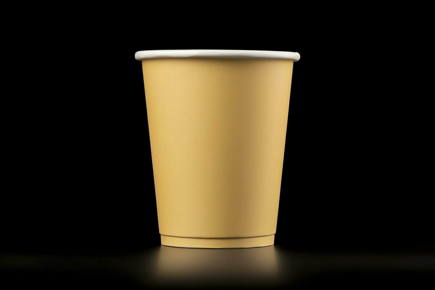 ai généré côté vue Jaune vide jetable papier vite nourriture tasse isolé sur noir Contexte. génératif ai photo