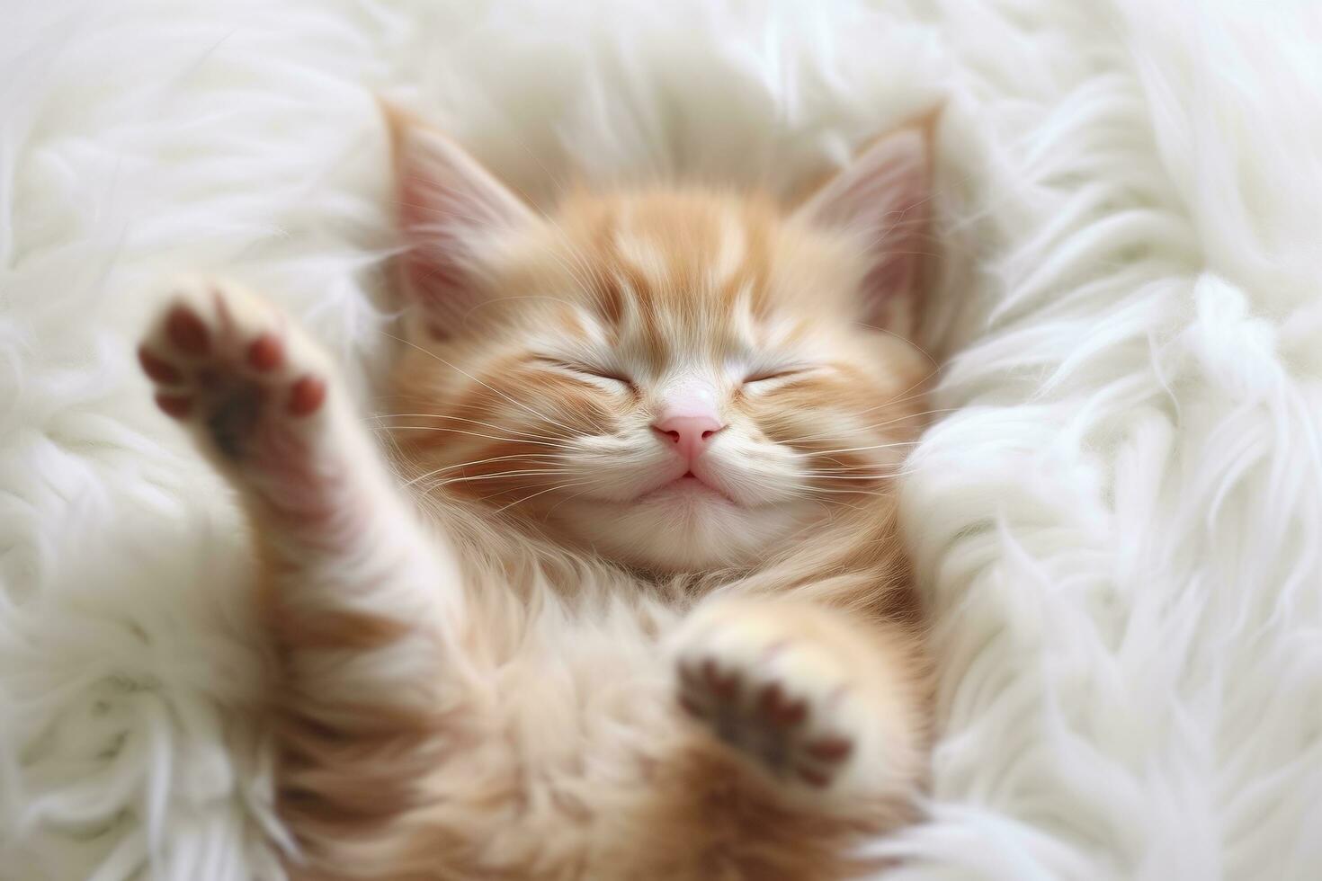 ai généré rouge chaton, chat en train de dormir mignonne sur blanc fourrure. génératif ai photo