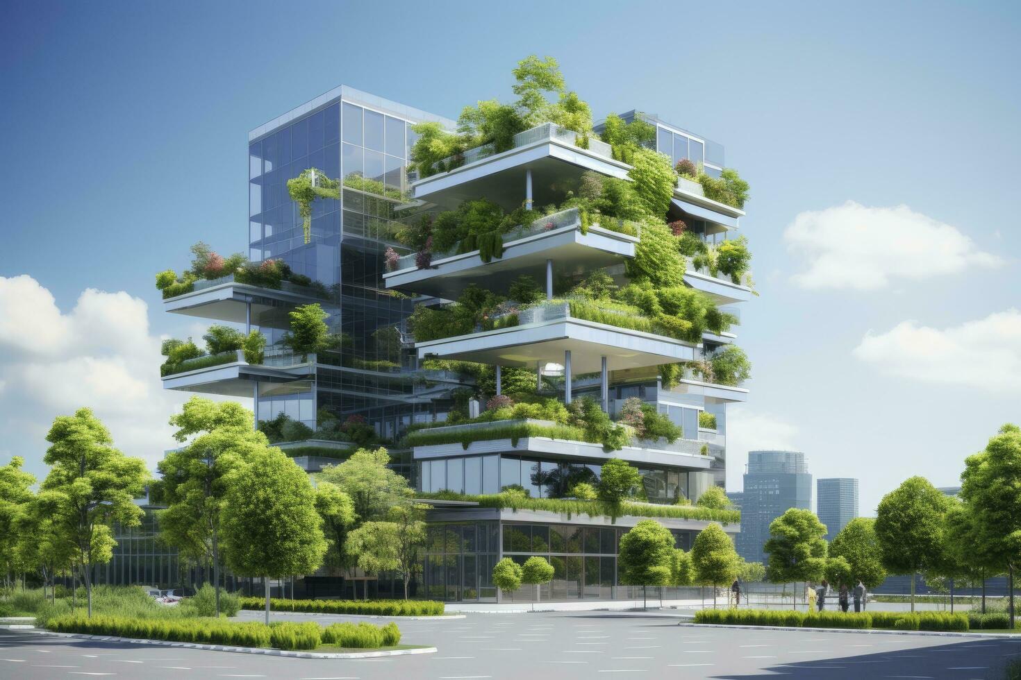 ai généré Bureau bâtiment avec vert environnement. ai généré photo