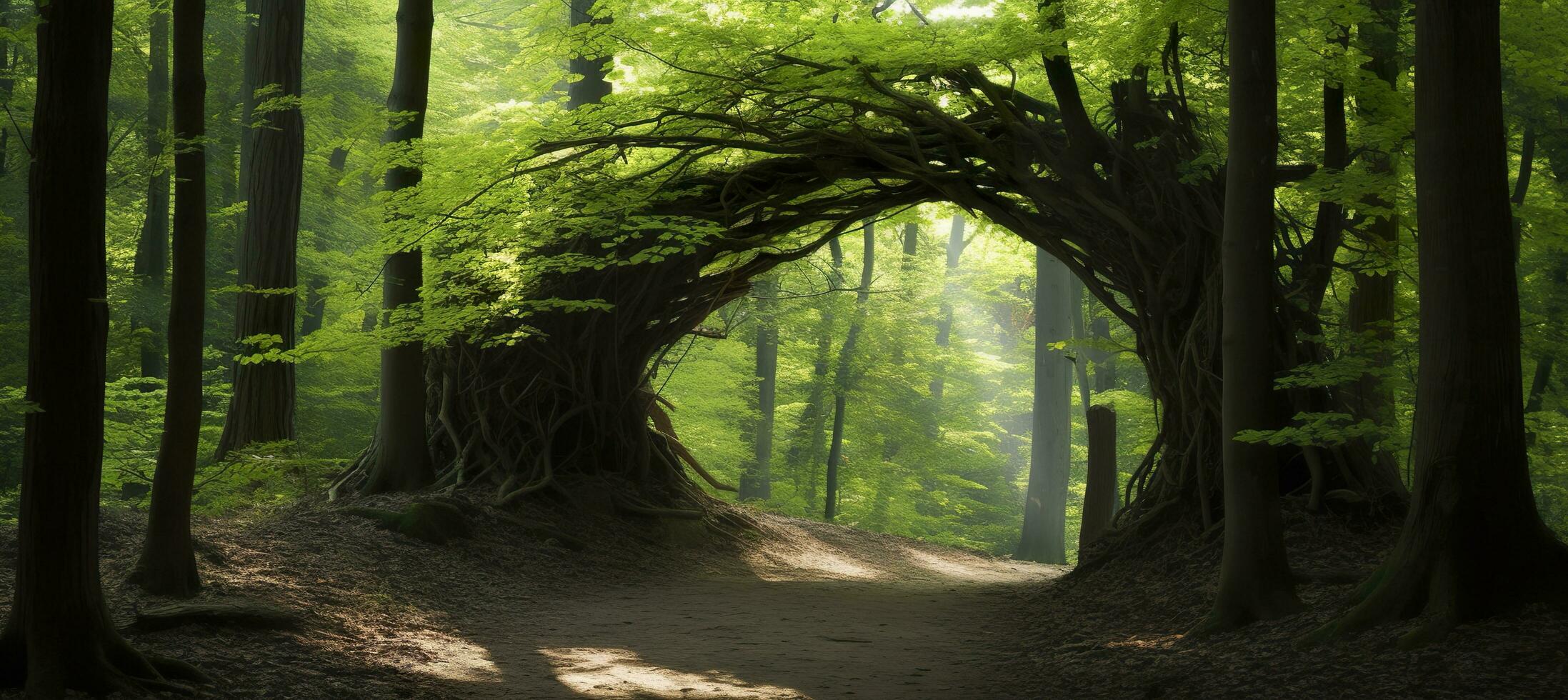 ai généré Naturel arcade en forme de par branches dans le forêt. ai généré photo